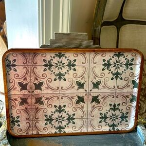 NWT Lavish Home Wood Tray with Faux Tile Detail